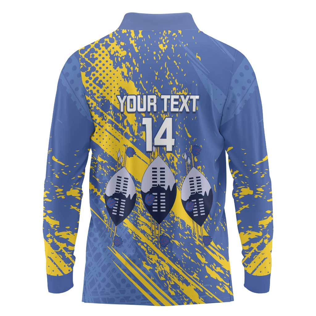 Eswatini Football Custom Long Sleeve Polo Shirt Sihlangu Semnikati Blue - Wonder Print Shop