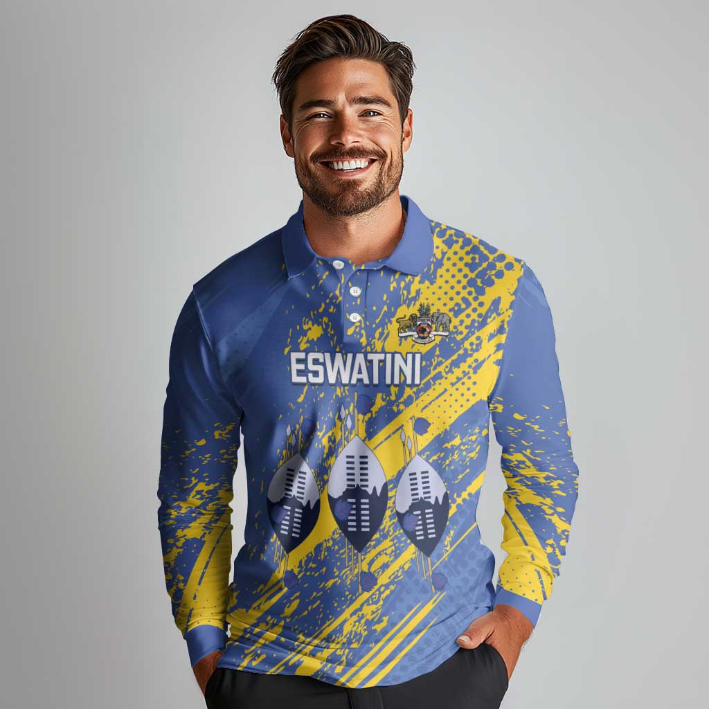 Eswatini Football Custom Long Sleeve Polo Shirt Sihlangu Semnikati Blue - Wonder Print Shop