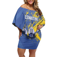 Eswatini Football Custom Off Shoulder Short Dress Sihlangu Semnikati Blue - Wonder Print Shop