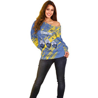 Eswatini Football Custom Off Shoulder Sweater Sihlangu Semnikati Blue - Wonder Print Shop