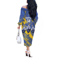 Eswatini Football Custom Off The Shoulder Long Sleeve Dress Sihlangu Semnikati Blue - Wonder Print Shop