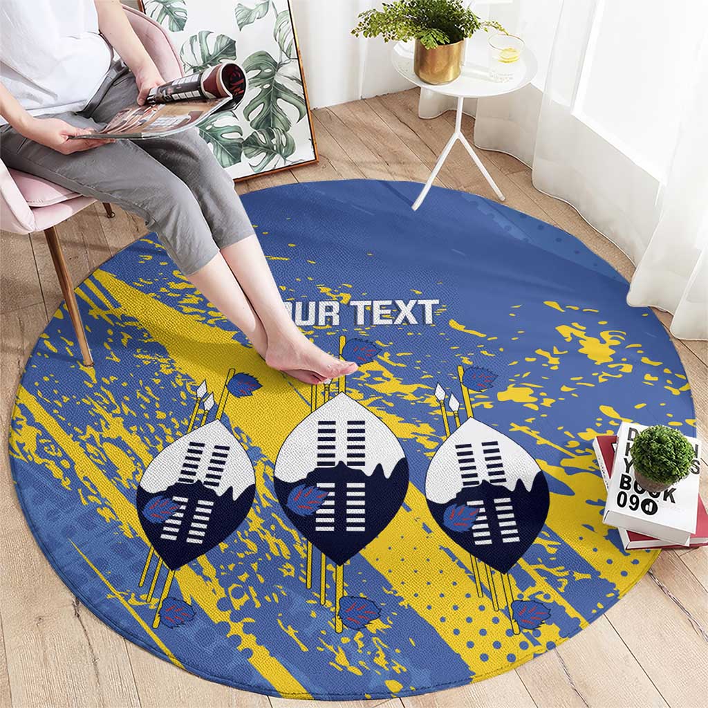 Eswatini Football Custom Round Carpet Sihlangu Semnikati Blue - Wonder Print Shop