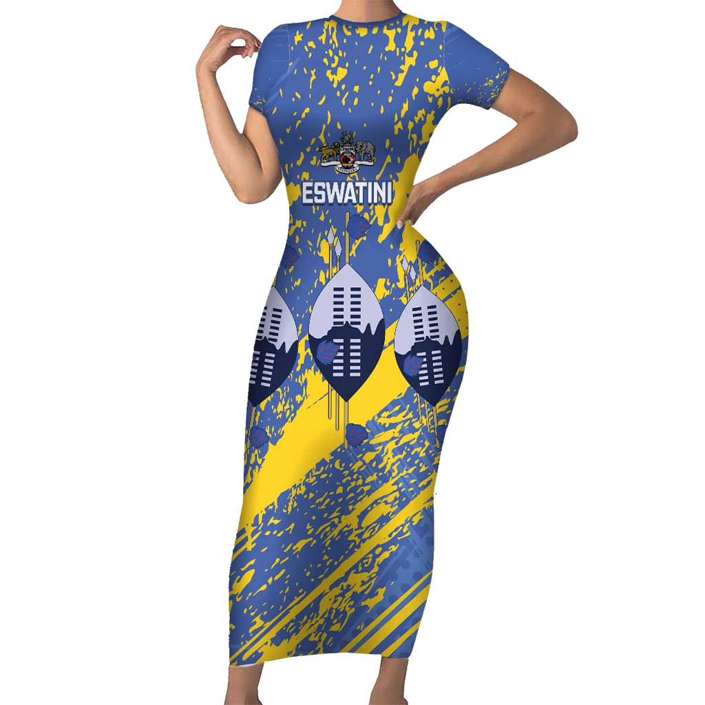Eswatini Football Custom Short Sleeve Bodycon Dress Sihlangu Semnikati Blue - Wonder Print Shop