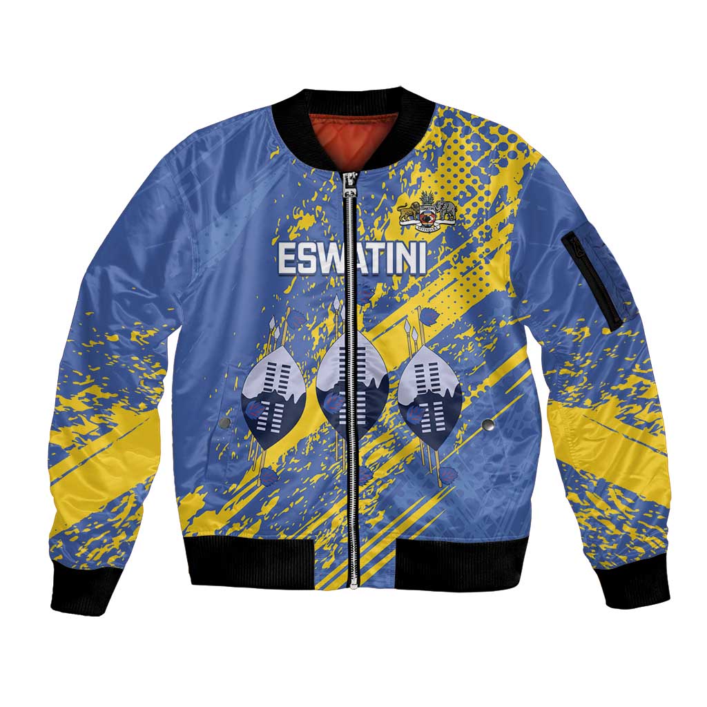 Eswatini Football Custom Sleeve Zip Bomber Jacket Sihlangu Semnikati Blue - Wonder Print Shop