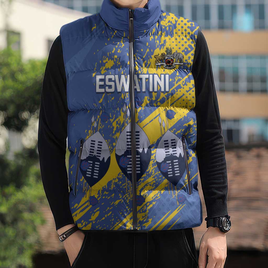 Eswatini Football Custom Sleeveless Puffer Jacket Sihlangu Semnikati Blue - Wonder Print Shop