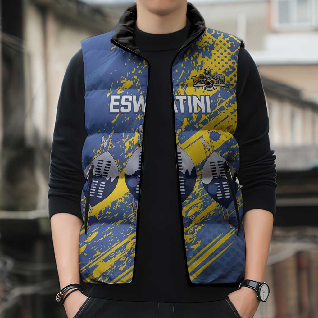 Eswatini Football Custom Sleeveless Puffer Jacket Sihlangu Semnikati Blue - Wonder Print Shop