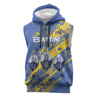 Eswatini Football Custom Sleeveless Zip Hoodie Sihlangu Semnikati Blue - Wonder Print Shop