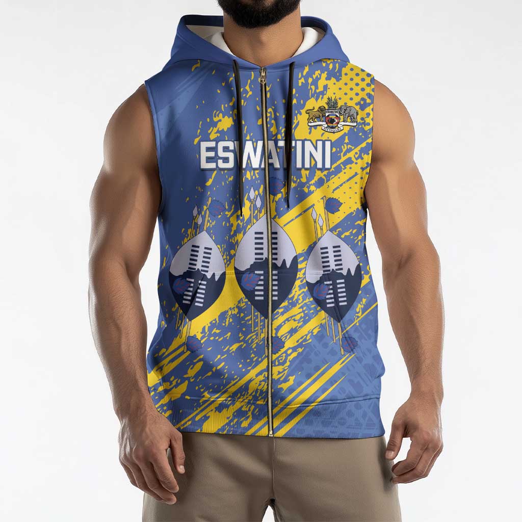 Eswatini Football Custom Sleeveless Zip Hoodie Sihlangu Semnikati Blue - Wonder Print Shop
