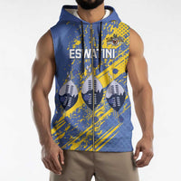 Eswatini Football Custom Sleeveless Zip Hoodie Sihlangu Semnikati Blue - Wonder Print Shop