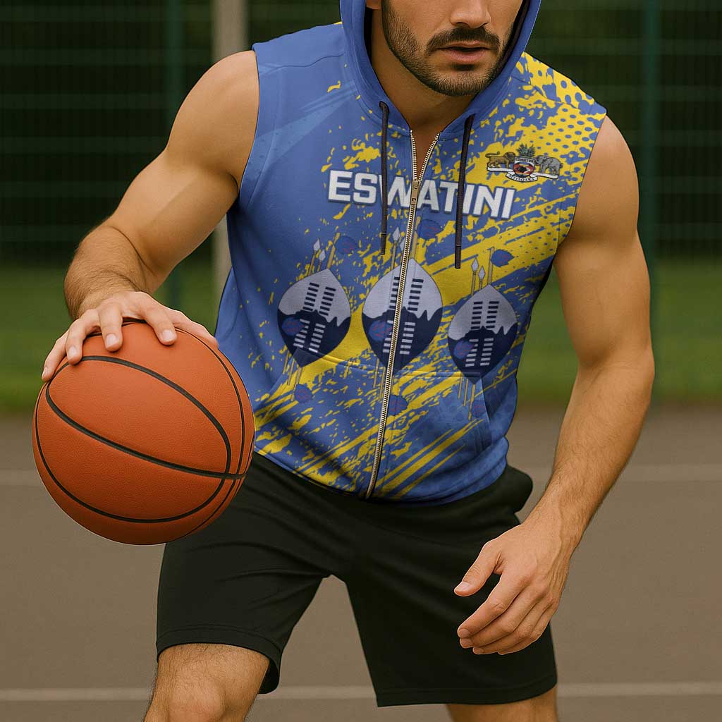 Eswatini Football Custom Sleeveless Zip Hoodie Sihlangu Semnikati Blue - Wonder Print Shop