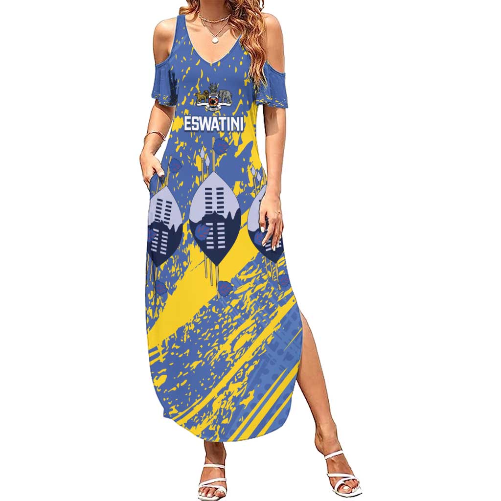 Eswatini Football Custom Summer Maxi Dress Sihlangu Semnikati Blue - Wonder Print Shop