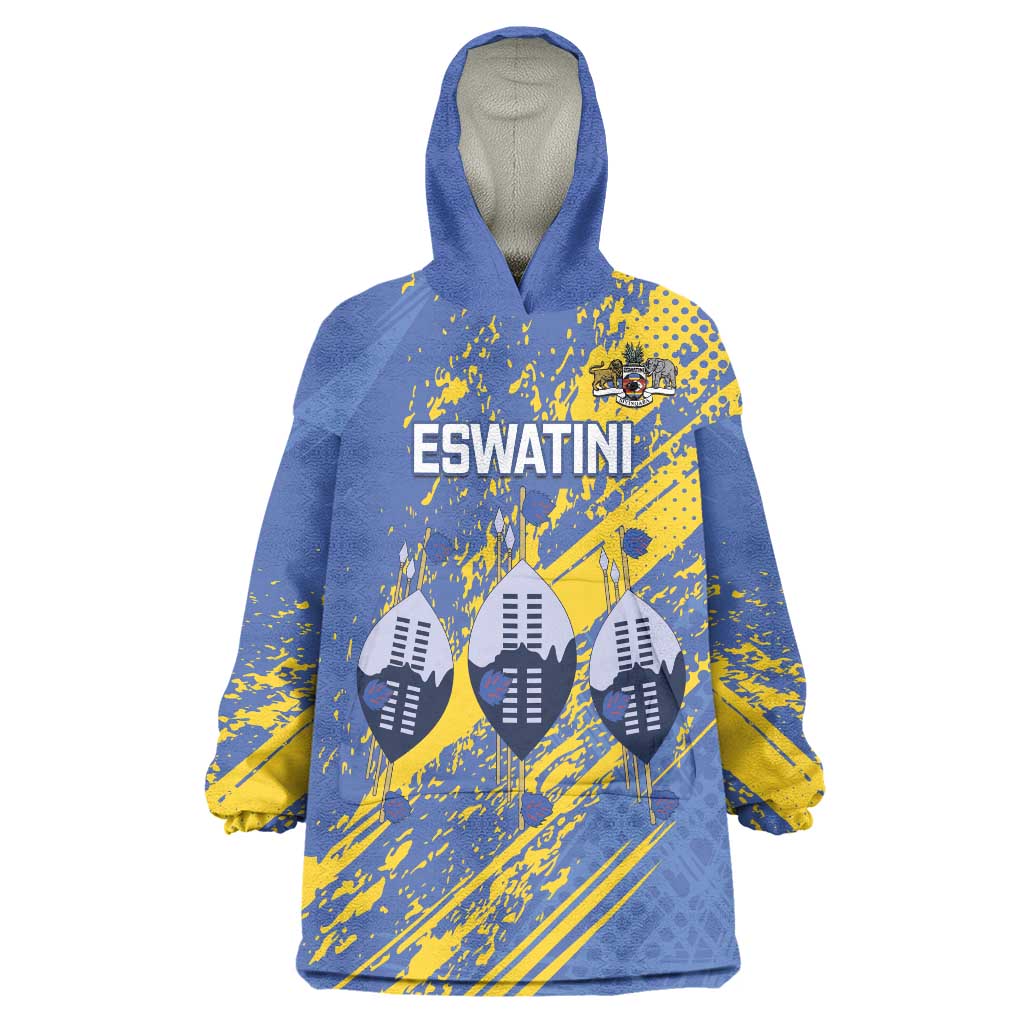 Eswatini Football Custom Wearable Blanket Hoodie Sihlangu Semnikati Blue - Wonder Print Shop