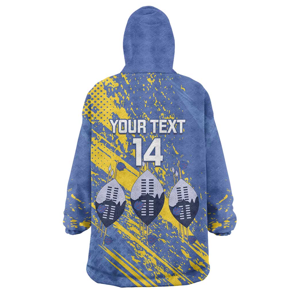 Eswatini Football Custom Wearable Blanket Hoodie Sihlangu Semnikati Blue - Wonder Print Shop