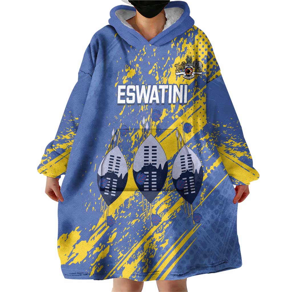 Eswatini Football Custom Wearable Blanket Hoodie Sihlangu Semnikati Blue - Wonder Print Shop