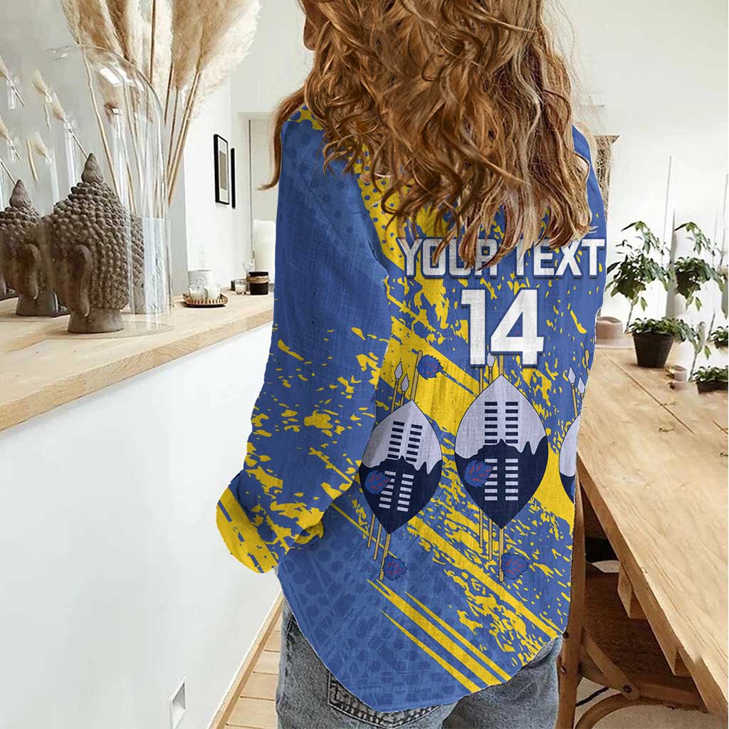 Eswatini Football Custom Women Casual Shirt Sihlangu Semnikati Blue - Wonder Print Shop
