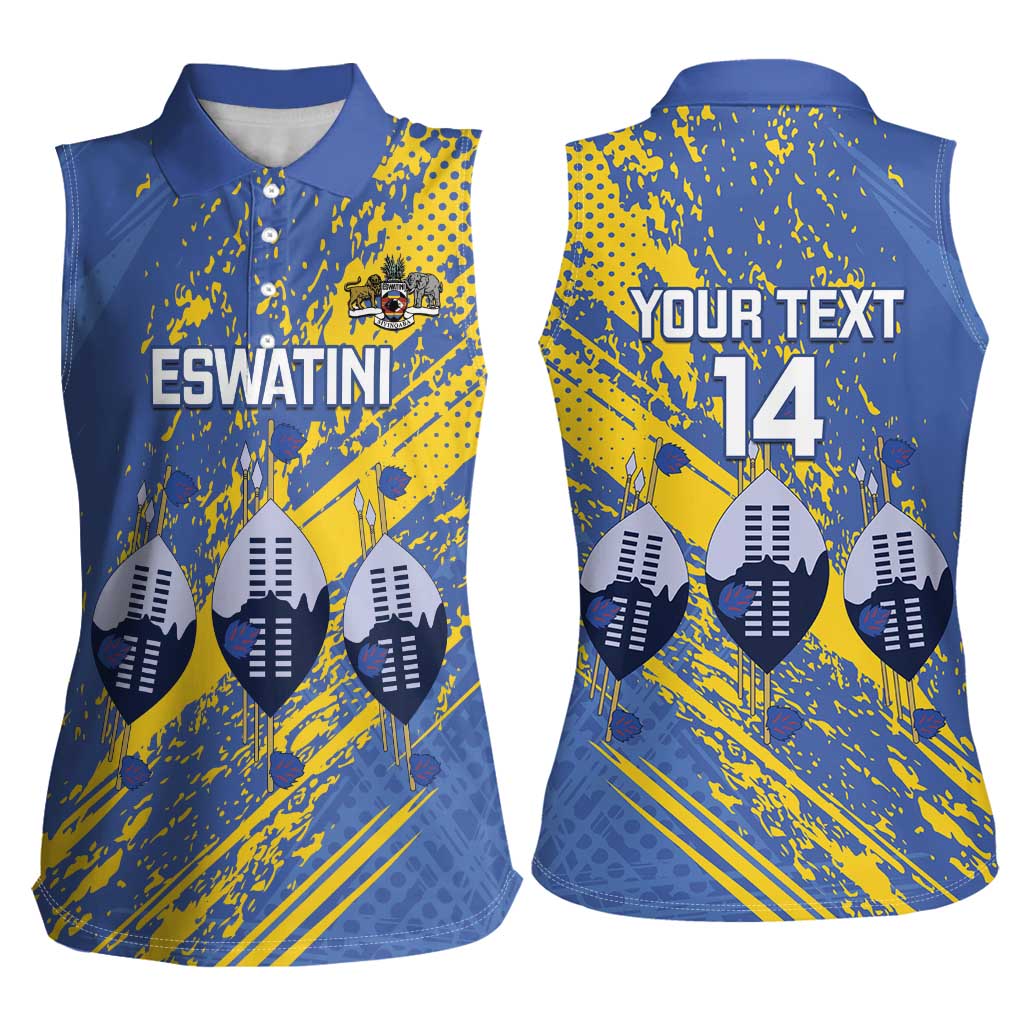 Eswatini Football Custom Women Sleeveless Polo Shirt Sihlangu Semnikati Blue - Wonder Print Shop
