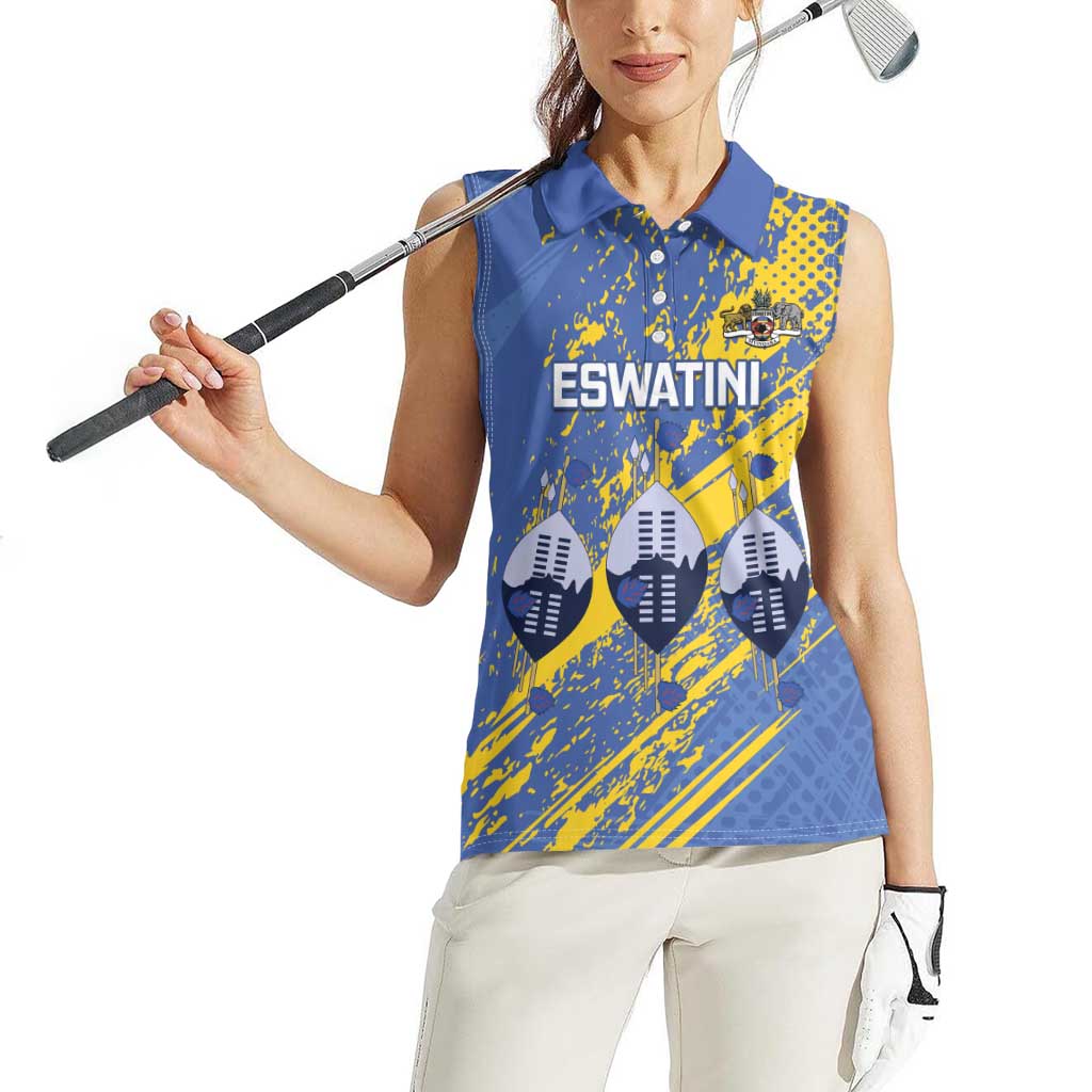 Eswatini Football Custom Women Sleeveless Polo Shirt Sihlangu Semnikati Blue - Wonder Print Shop