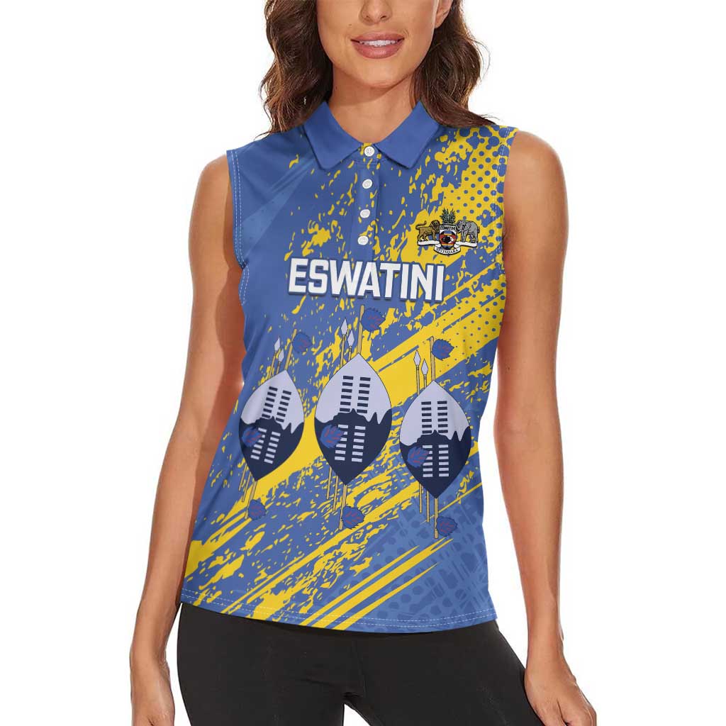 Eswatini Football Custom Women Sleeveless Polo Shirt Sihlangu Semnikati Blue - Wonder Print Shop