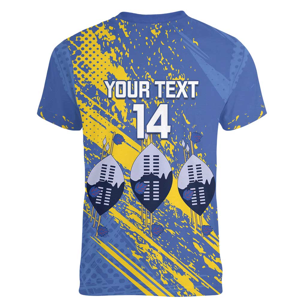 Eswatini Football Custom Women V-Neck T-Shirt Sihlangu Semnikati Blue - Wonder Print Shop