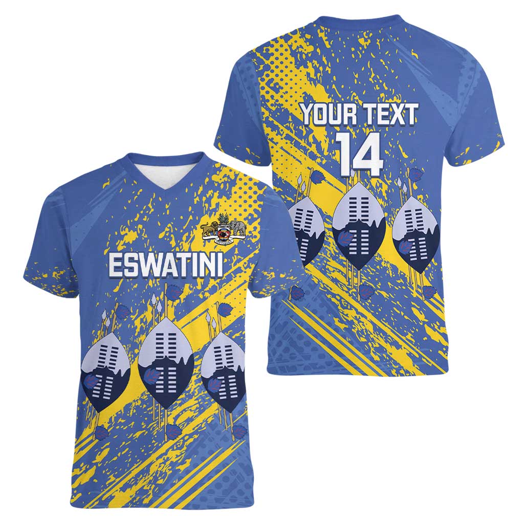 Eswatini Football Custom Women V-Neck T-Shirt Sihlangu Semnikati Blue - Wonder Print Shop