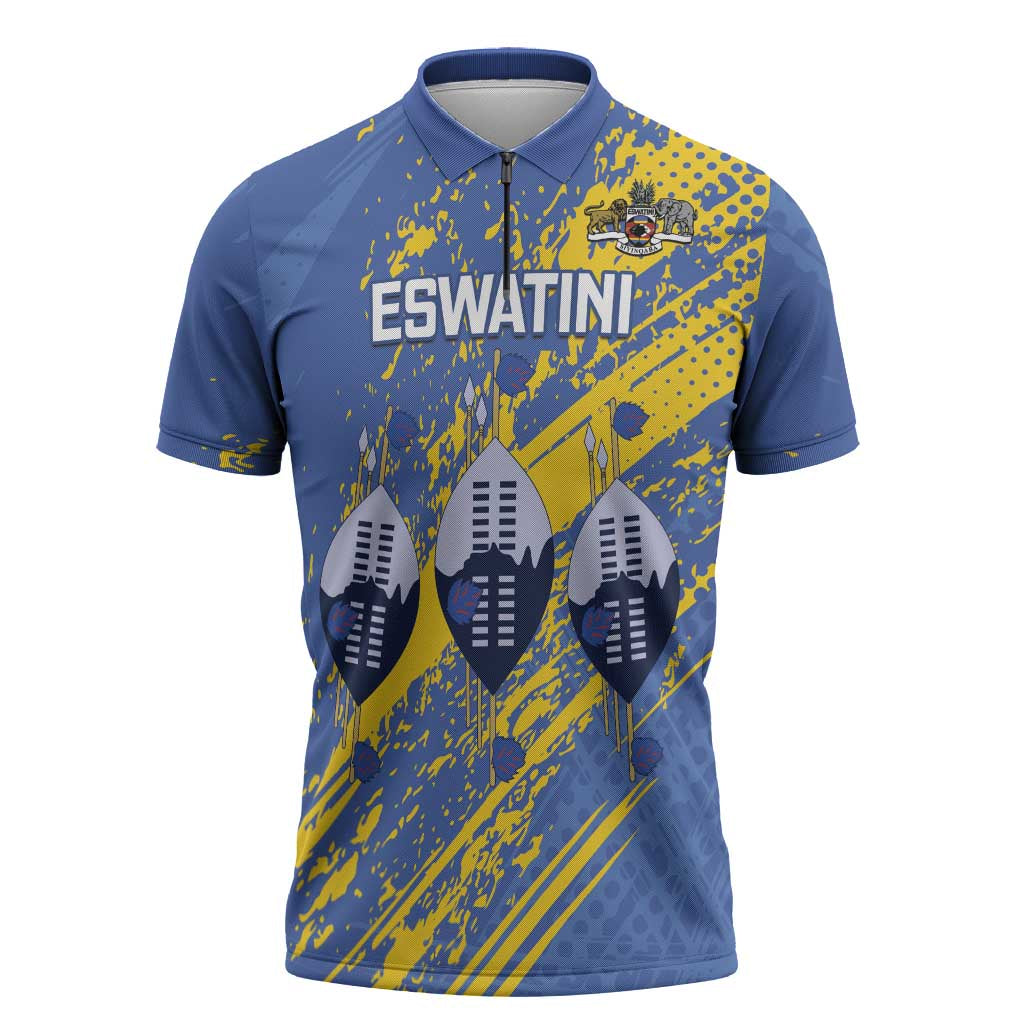 Eswatini Football Custom Zipper Polo Shirt Sihlangu Semnikati Blue - Wonder Print Shop
