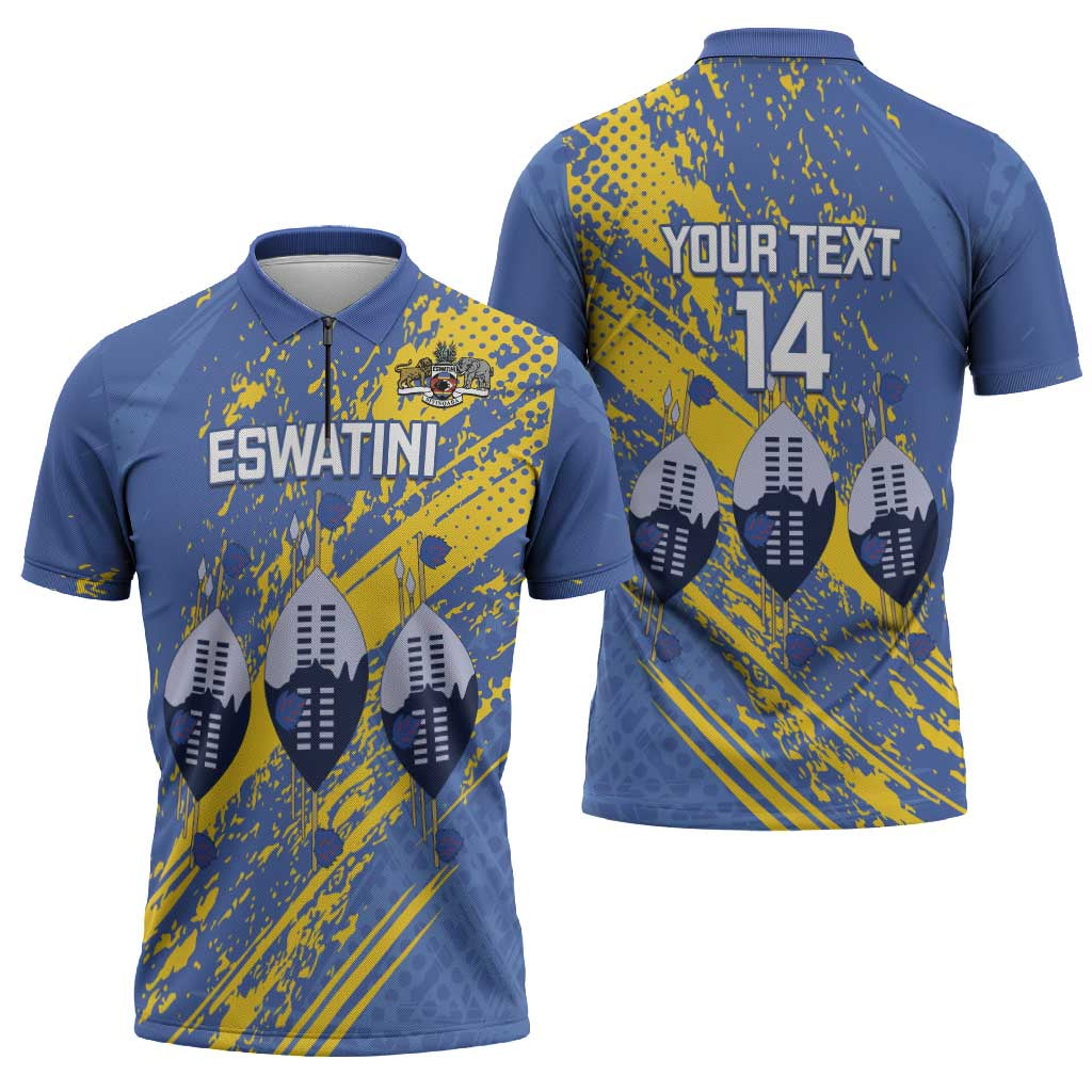 Eswatini Football Custom Zipper Polo Shirt Sihlangu Semnikati Blue - Wonder Print Shop
