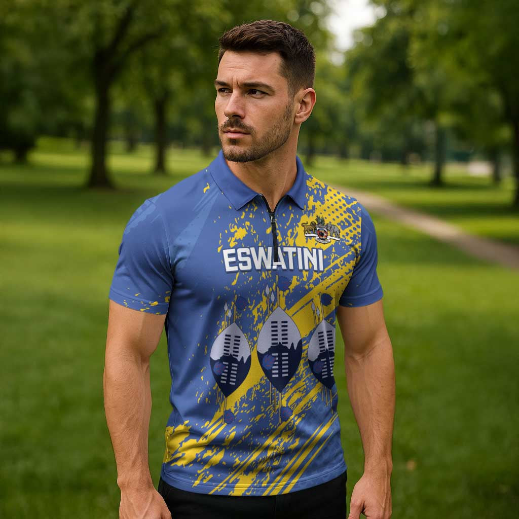 Eswatini Football Custom Zipper Polo Shirt Sihlangu Semnikati Blue - Wonder Print Shop
