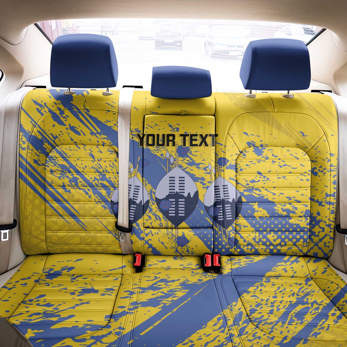Eswatini Football Custom Back Car Seat Cover Sihlangu Semnikati Yellow - Wonder Print Shop
