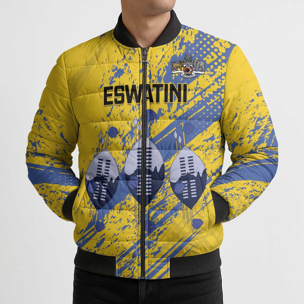 Eswatini Football Custom Bomber Puffer Jacket Sihlangu Semnikati Yellow - Wonder Print Shop
