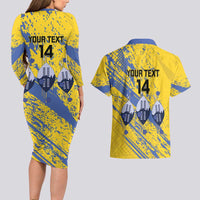 Eswatini Football Custom Couples Matching Long Sleeve Bodycon Dress and Hawaiian Shirt Sihlangu Semnikati Yellow - Wonder Print Shop