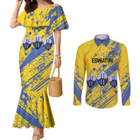 Eswatini Football Custom Couples Matching Mermaid Dress and Long Sleeve Button Shirt Sihlangu Semnikati Yellow - Wonder Print Shop