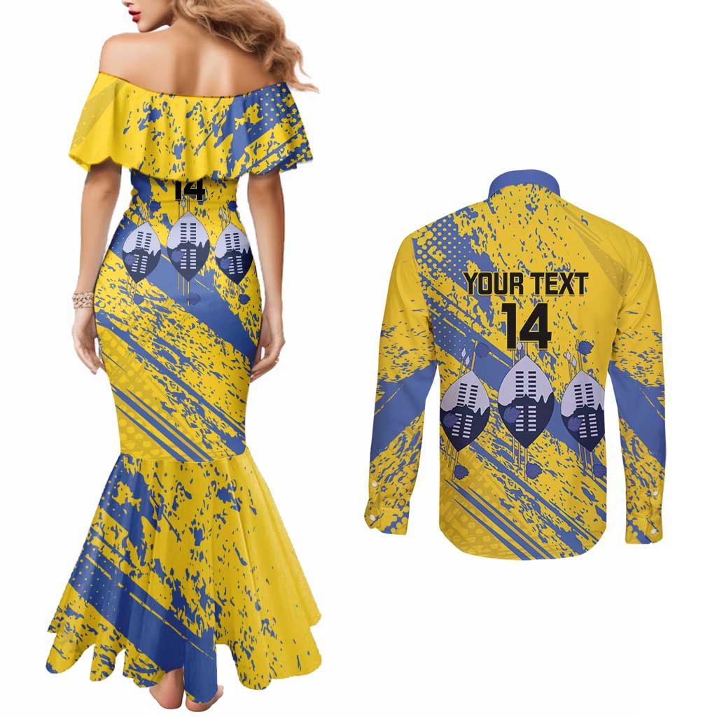 Eswatini Football Custom Couples Matching Mermaid Dress and Long Sleeve Button Shirt Sihlangu Semnikati Yellow - Wonder Print Shop