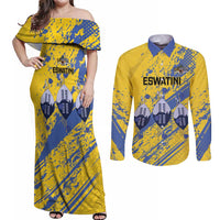 Eswatini Football Custom Couples Matching Off Shoulder Maxi Dress and Long Sleeve Button Shirt Sihlangu Semnikati Yellow - Wonder Print Shop