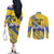 Eswatini Football Custom Couples Matching Off The Shoulder Long Sleeve Dress and Long Sleeve Button Shirt Sihlangu Semnikati Yellow - Wonder Print Shop