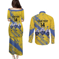 Eswatini Football Custom Couples Matching Puletasi and Long Sleeve Button Shirt Sihlangu Semnikati Yellow - Wonder Print Shop