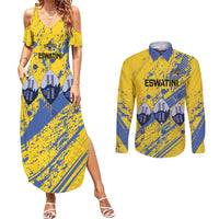 Eswatini Football Custom Couples Matching Summer Maxi Dress and Long Sleeve Button Shirt Sihlangu Semnikati Yellow - Wonder Print Shop