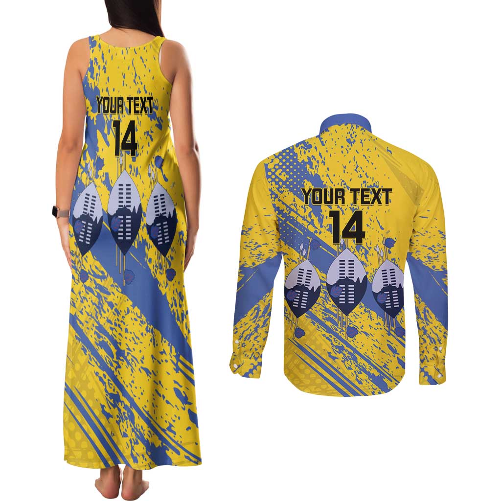 Eswatini Football Custom Couples Matching Tank Maxi Dress and Long Sleeve Button Shirt Sihlangu Semnikati Yellow - Wonder Print Shop