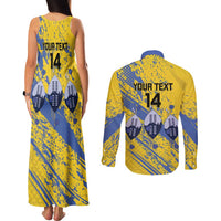Eswatini Football Custom Couples Matching Tank Maxi Dress and Long Sleeve Button Shirt Sihlangu Semnikati Yellow - Wonder Print Shop