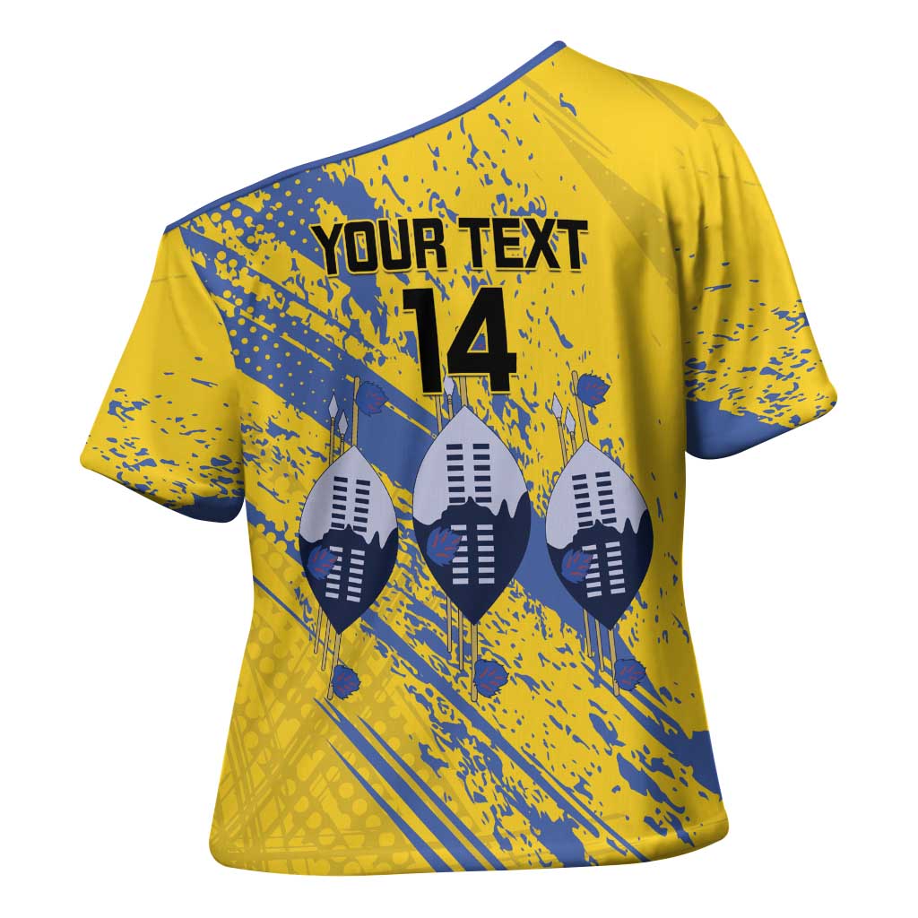 Eswatini Football Custom Cross Shoulder Shirt Sihlangu Semnikati Yellow - Wonder Print Shop