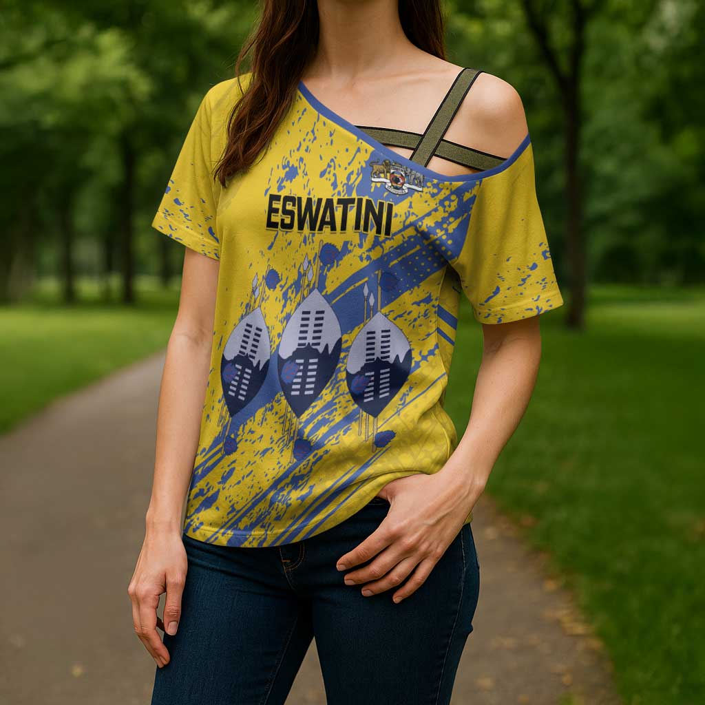 Eswatini Football Custom Cross Shoulder Shirt Sihlangu Semnikati Yellow - Wonder Print Shop