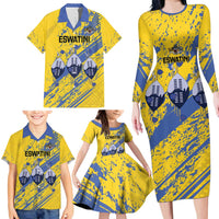 Eswatini Football Custom Family Matching Long Sleeve Bodycon Dress and Hawaiian Shirt Sihlangu Semnikati Yellow - Wonder Print Shop
