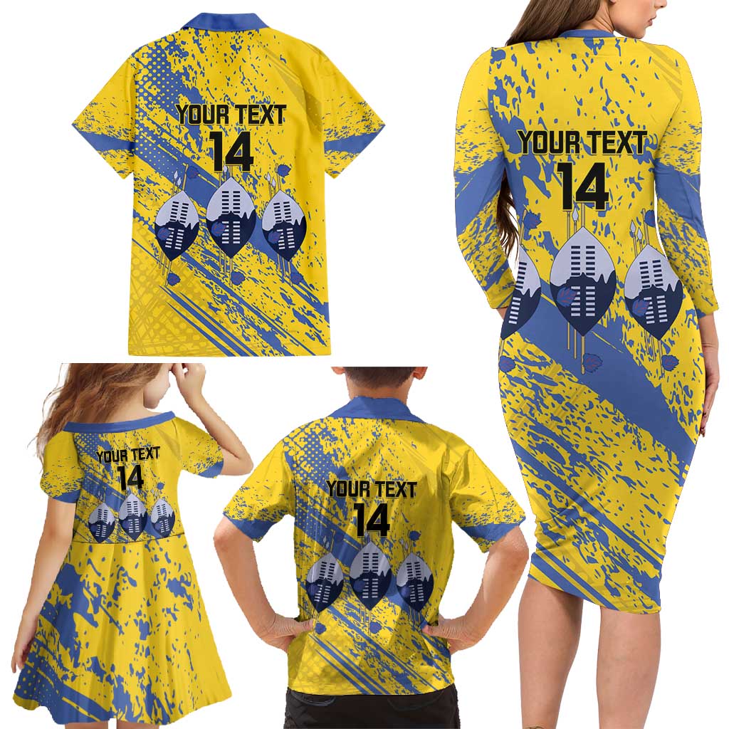 Eswatini Football Custom Family Matching Long Sleeve Bodycon Dress and Hawaiian Shirt Sihlangu Semnikati Yellow - Wonder Print Shop