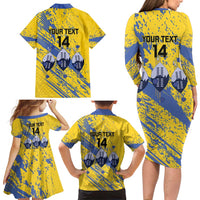 Eswatini Football Custom Family Matching Long Sleeve Bodycon Dress and Hawaiian Shirt Sihlangu Semnikati Yellow - Wonder Print Shop