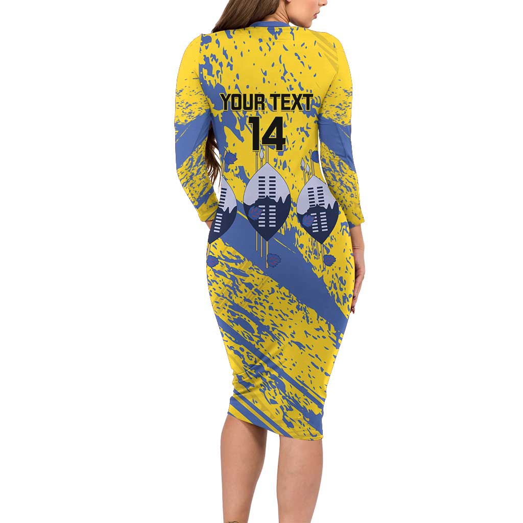 Eswatini Football Custom Family Matching Long Sleeve Bodycon Dress and Hawaiian Shirt Sihlangu Semnikati Yellow - Wonder Print Shop