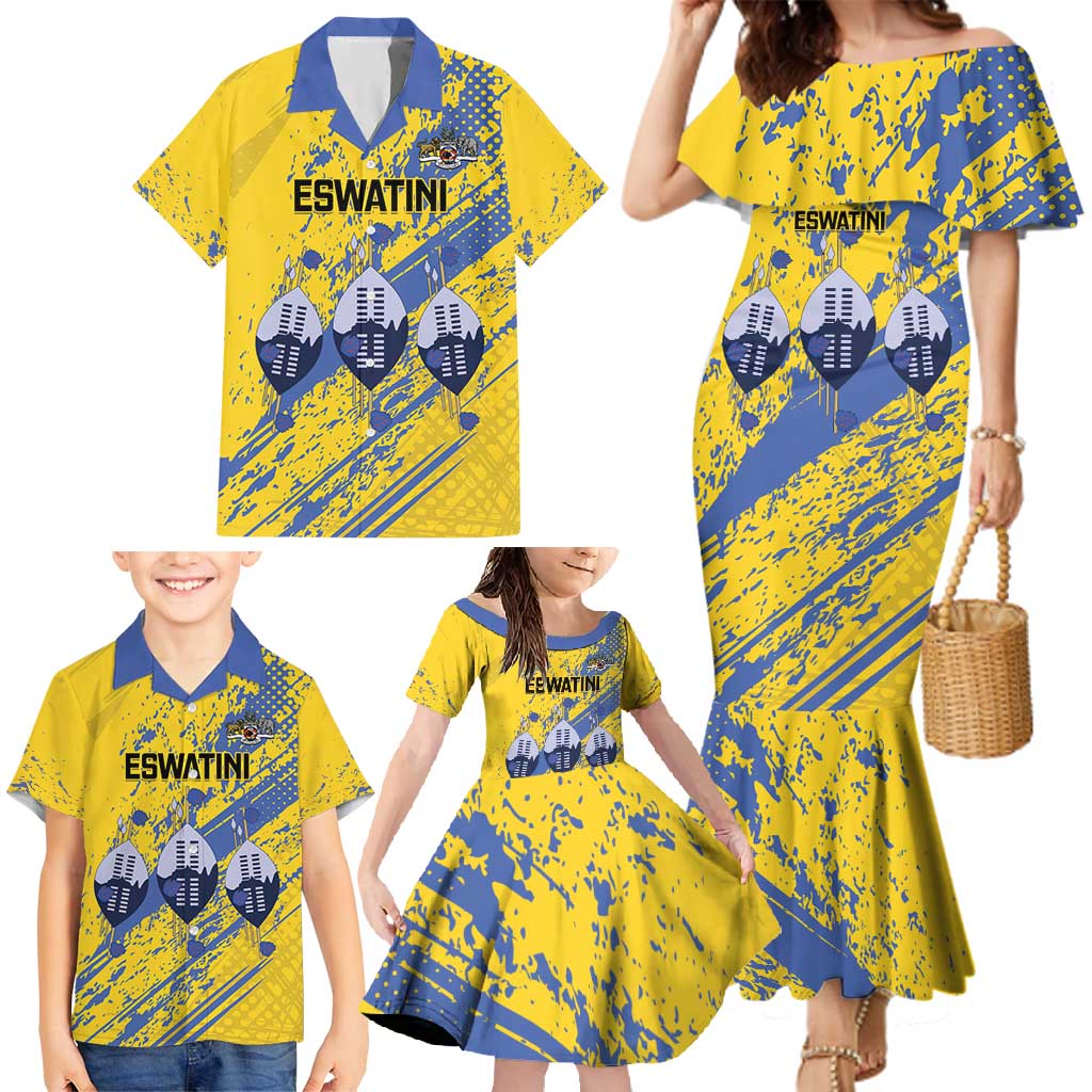 Eswatini Football Custom Family Matching Mermaid Dress and Hawaiian Shirt Sihlangu Semnikati Yellow - Wonder Print Shop