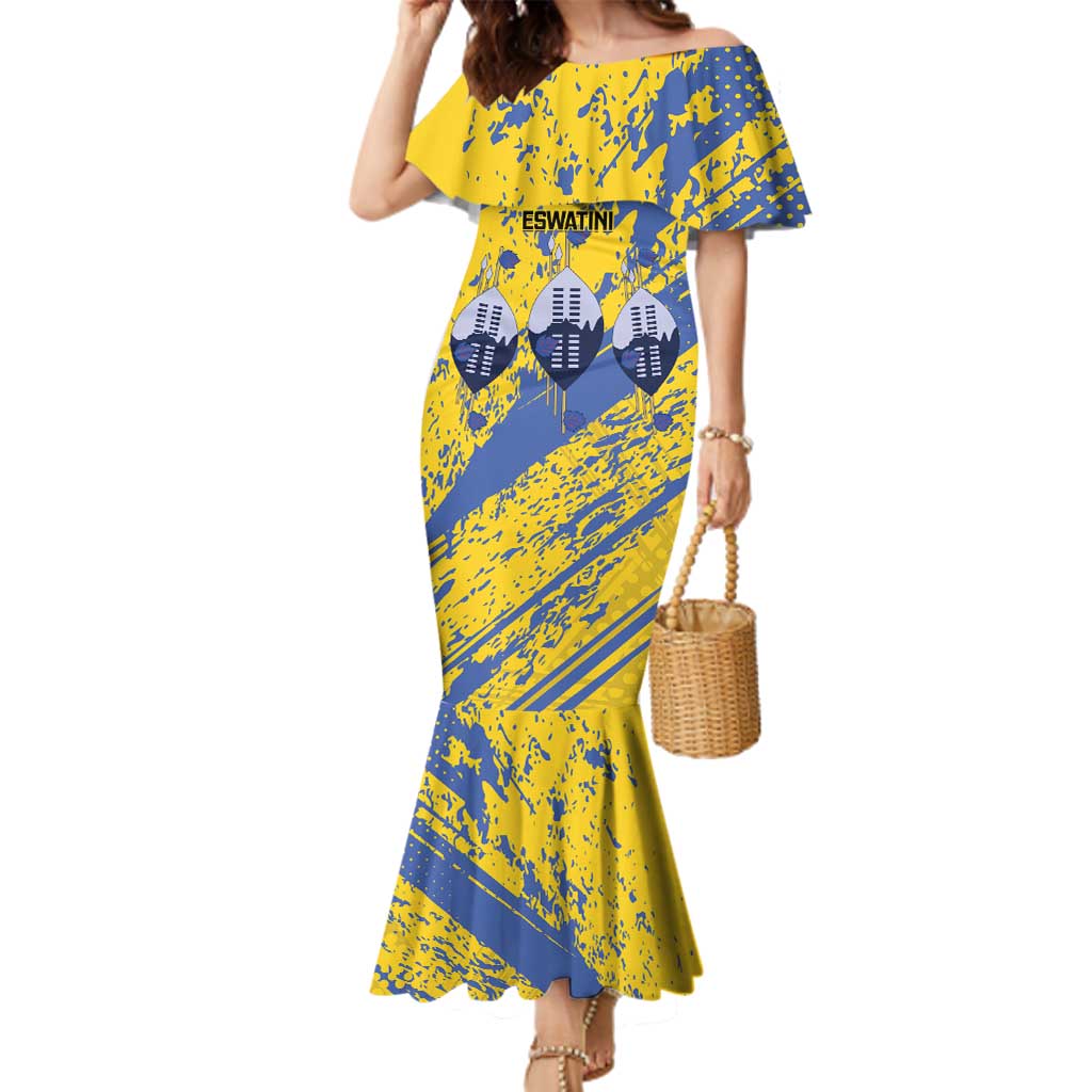 Eswatini Football Custom Family Matching Mermaid Dress and Hawaiian Shirt Sihlangu Semnikati Yellow - Wonder Print Shop