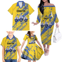 Eswatini Football Custom Family Matching Off The Shoulder Long Sleeve Dress and Hawaiian Shirt Sihlangu Semnikati Yellow - Wonder Print Shop