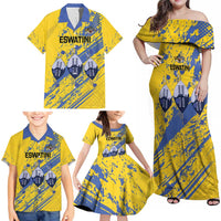 Eswatini Football Custom Family Matching Off Shoulder Maxi Dress and Hawaiian Shirt Sihlangu Semnikati Yellow - Wonder Print Shop