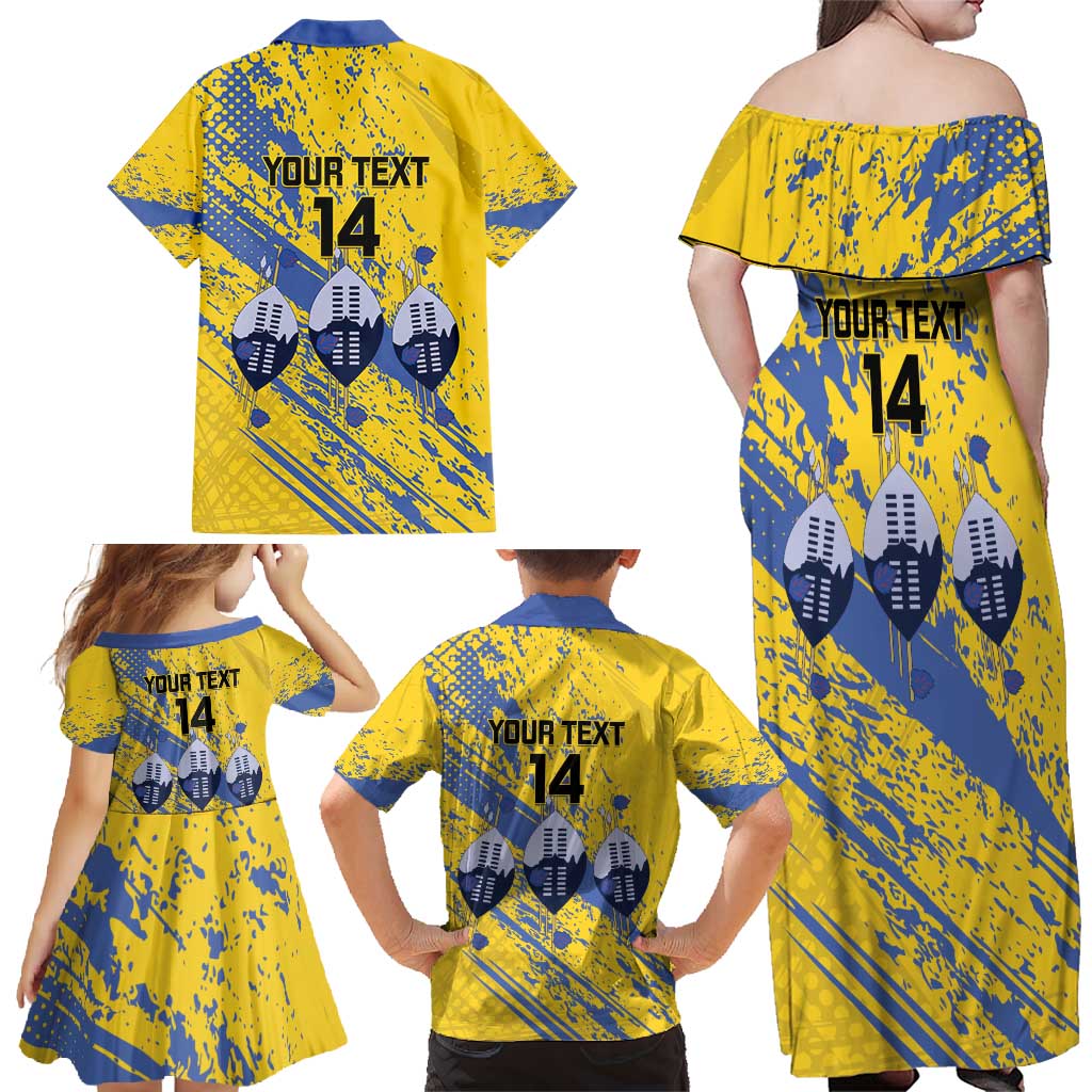 Eswatini Football Custom Family Matching Off Shoulder Maxi Dress and Hawaiian Shirt Sihlangu Semnikati Yellow - Wonder Print Shop