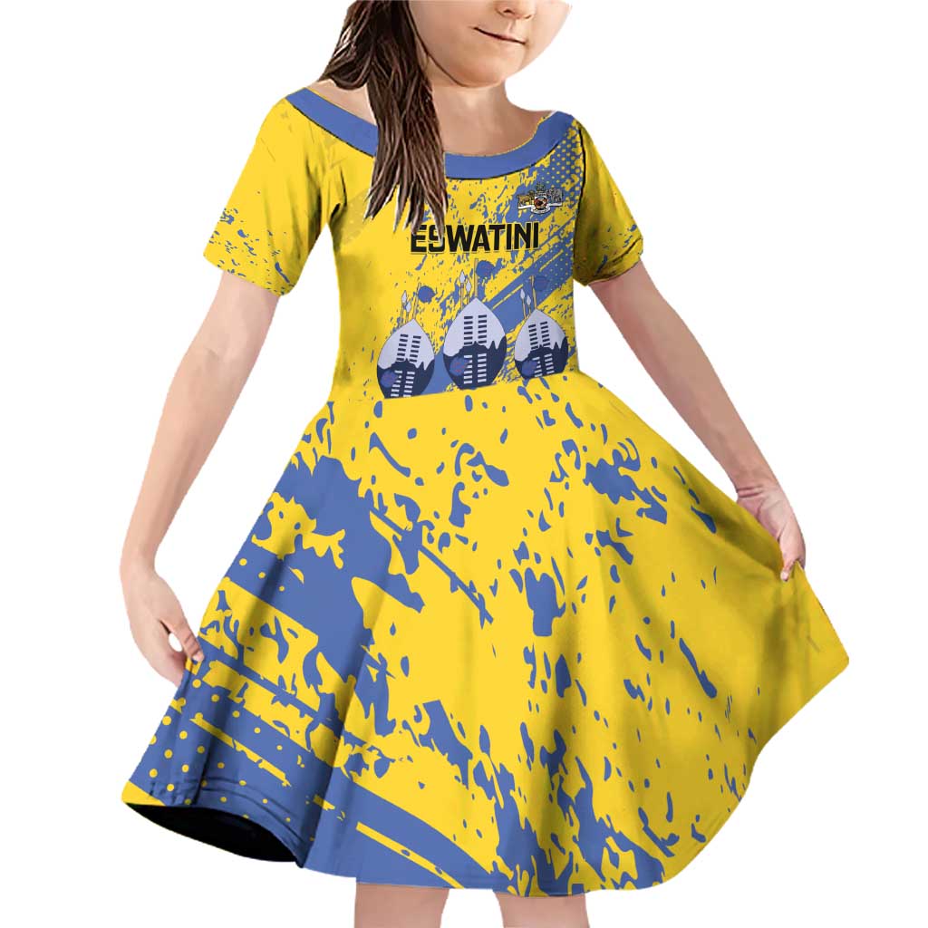 Eswatini Football Custom Family Matching Off Shoulder Short Dress and Hawaiian Shirt Sihlangu Semnikati Yellow - Wonder Print Shop